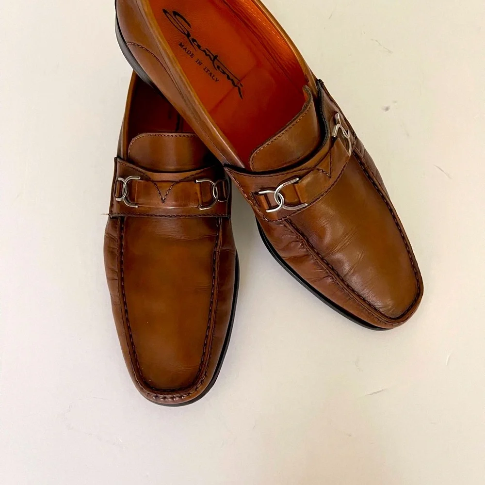 Santoni Brown Leather Bit Loafers